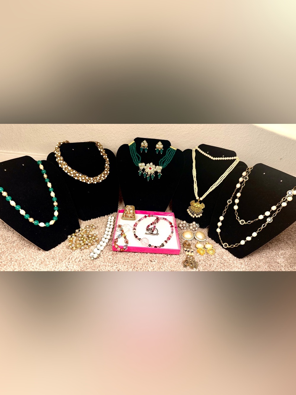 Large vintage and Indian style statement pieces lot- faux pearls, beads etc.